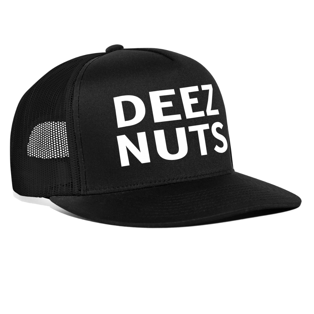 Deez Nuts Funny Party Snapback Mesh Trucker Hat - black/black