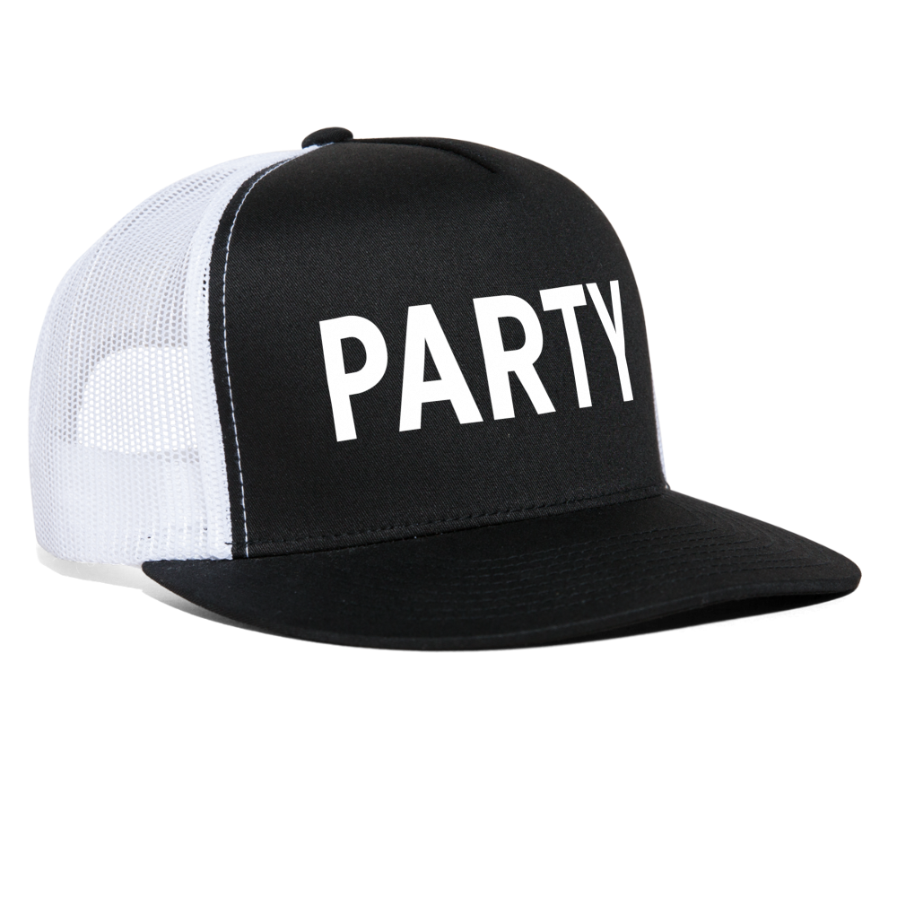 PARTY Funny Party Snapback Mesh Trucker Hat - black/white