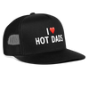 I Love Hot Dads Heart Funny Party Snapback Mesh Trucker Hat - black/black