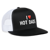 I Love Hot Dads Heart Funny Party Snapback Mesh Trucker Hat - black/white