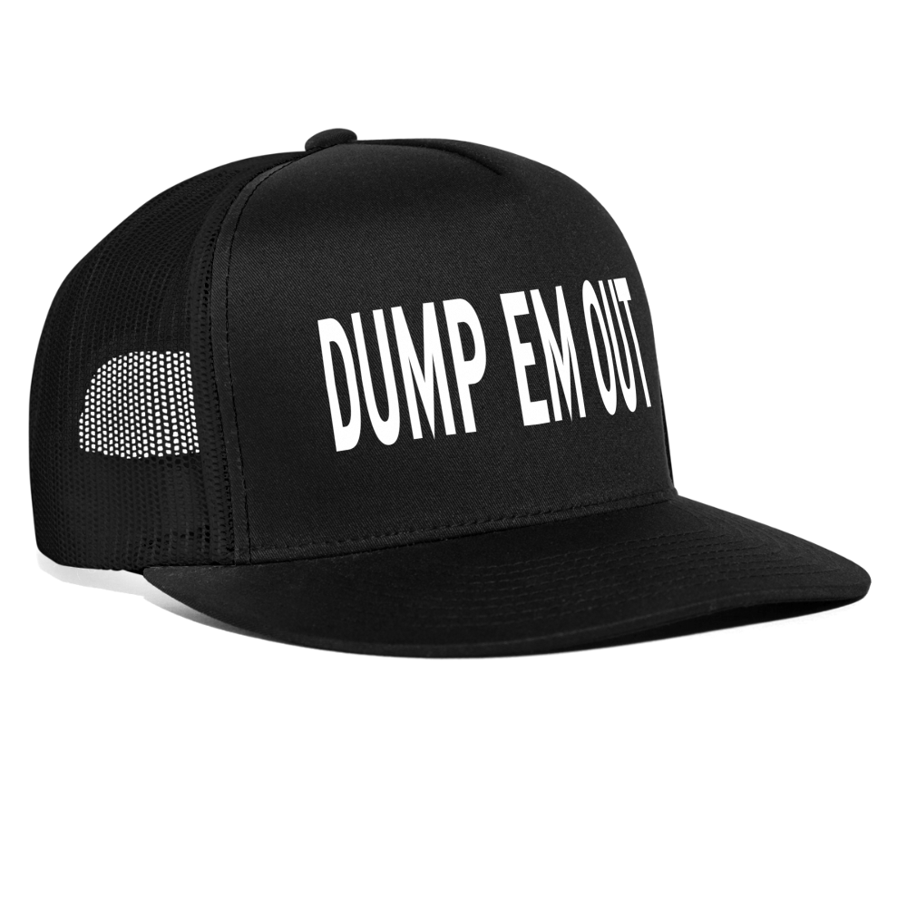 Dump Em Out Funny Party Snapback Mesh Trucker Hat - black/black