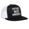 Load image into Gallery viewer, Titties Beer America Funny Party 4th of July Snapback Mesh Trucker Hat - black/white