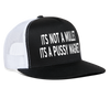 Its Not A Mullet Its A Pussy Magnet Funny Party Snapback Mesh Trucker Hat - black/white