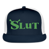 Load image into Gallery viewer, Shrek Slut Funny Raunchy Adult Humor Snapback Mesh Trucker Hat - navy/white