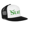 Load image into Gallery viewer, Shrek Slut Funny Raunchy Adult Humor Snapback Mesh Trucker Hat - white/black