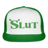 Load image into Gallery viewer, Shrek Slut Funny Raunchy Adult Humor Snapback Mesh Trucker Hat - white/kelly green