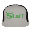 Shrek Slut Funny Raunchy Adult Humor Snapback Mesh Trucker Hat - gray/black
