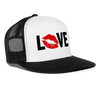 Love Kiss Lips Sexy Snapback Mesh Trucker Hat - white/black