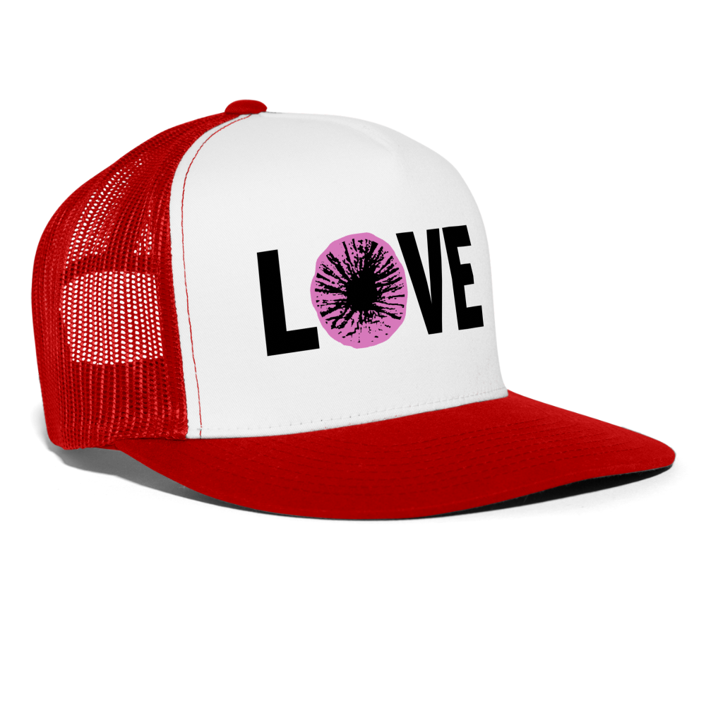 Butthole Love Funny Party Snapback Mesh Trucker Hat - white/red