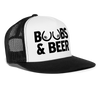 Boobs and Beer Funny Drinking Hat Party Snapback Mesh Trucker Hat - white/black