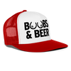 Boobs and Beer Funny Drinking Hat Party Snapback Mesh Trucker Hat - white/red