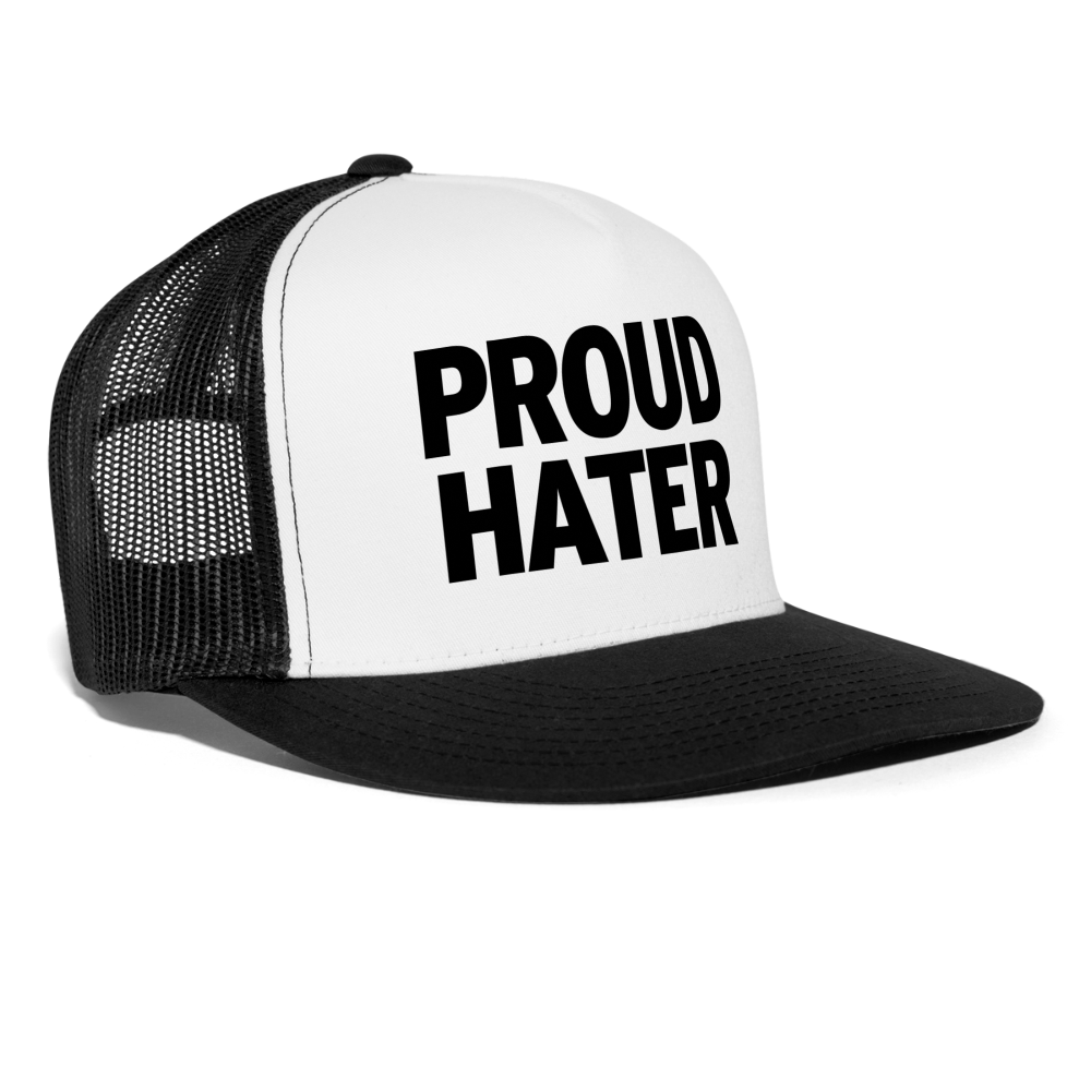 Proud Hater Funny Party Snapback Mesh Trucker Hat - white/black