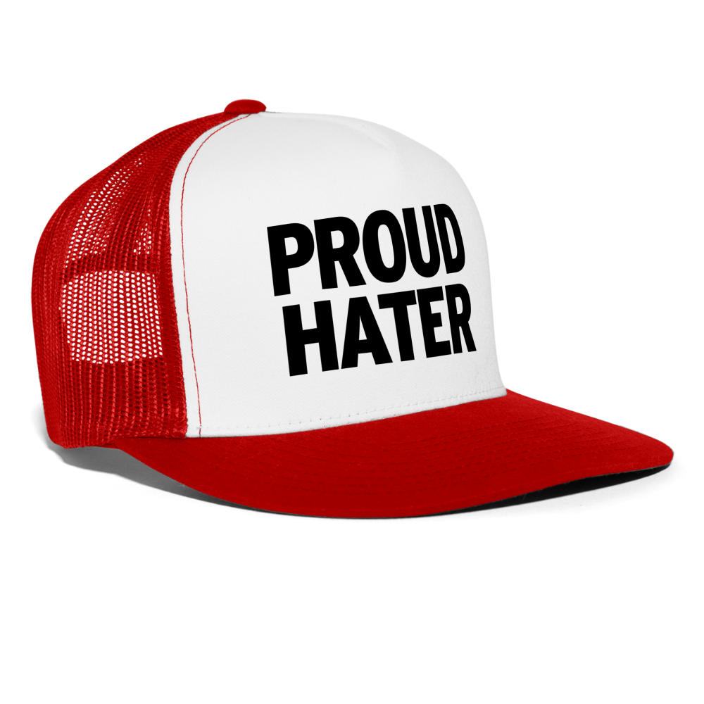 Proud Hater Funny Party Snapback Mesh Trucker Hat - white/red
