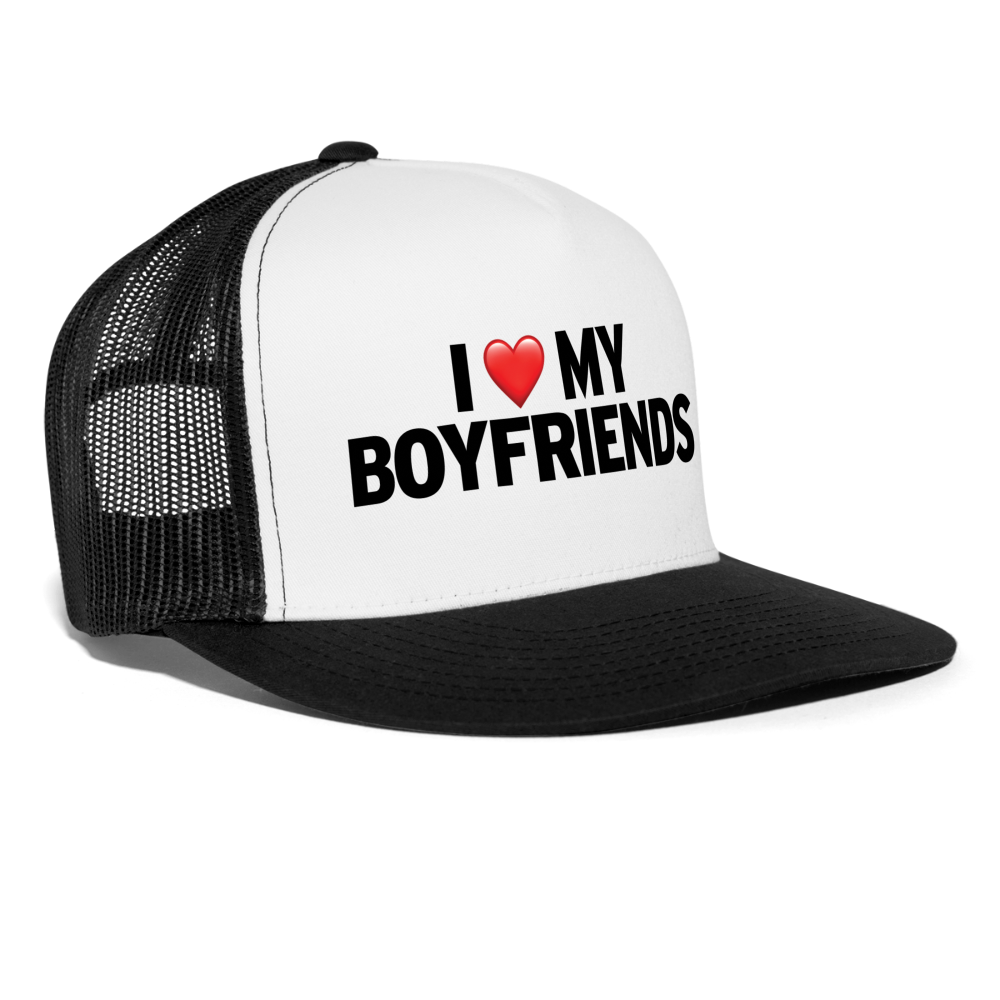 I Love My Boyfriends Funny Party Snapback Mesh Trucker Hat - white/black