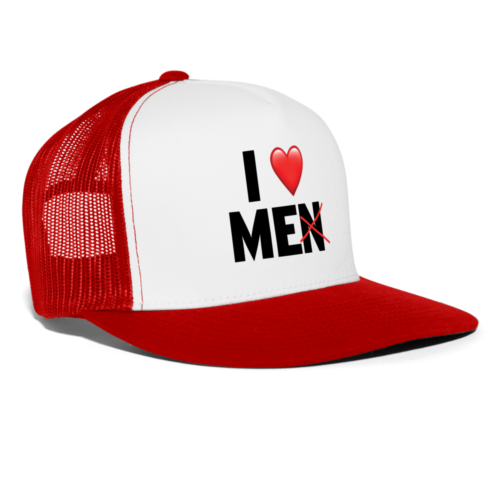 I Love Me Funny Party Snapback Mesh Trucker Hat - white/red