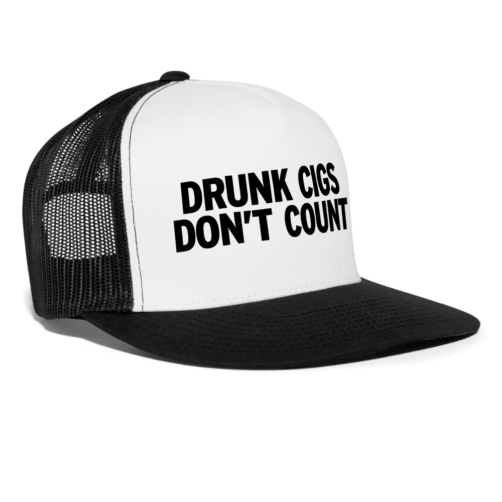 Drunk Cigs Don't Count Funny Party Snapback Mesh Trucker Hat - white/black