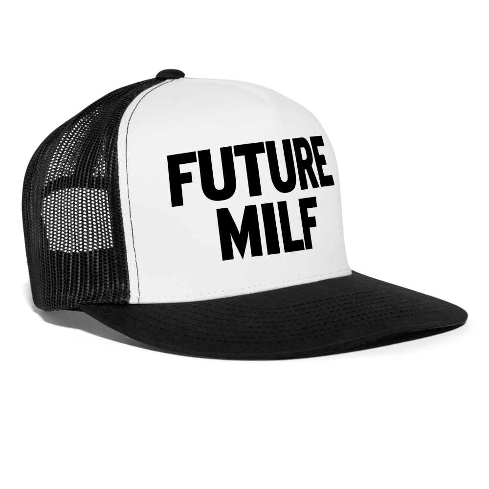 Future MILF Funny Hat Party Snapback Mesh Trucker Hat - white/black
