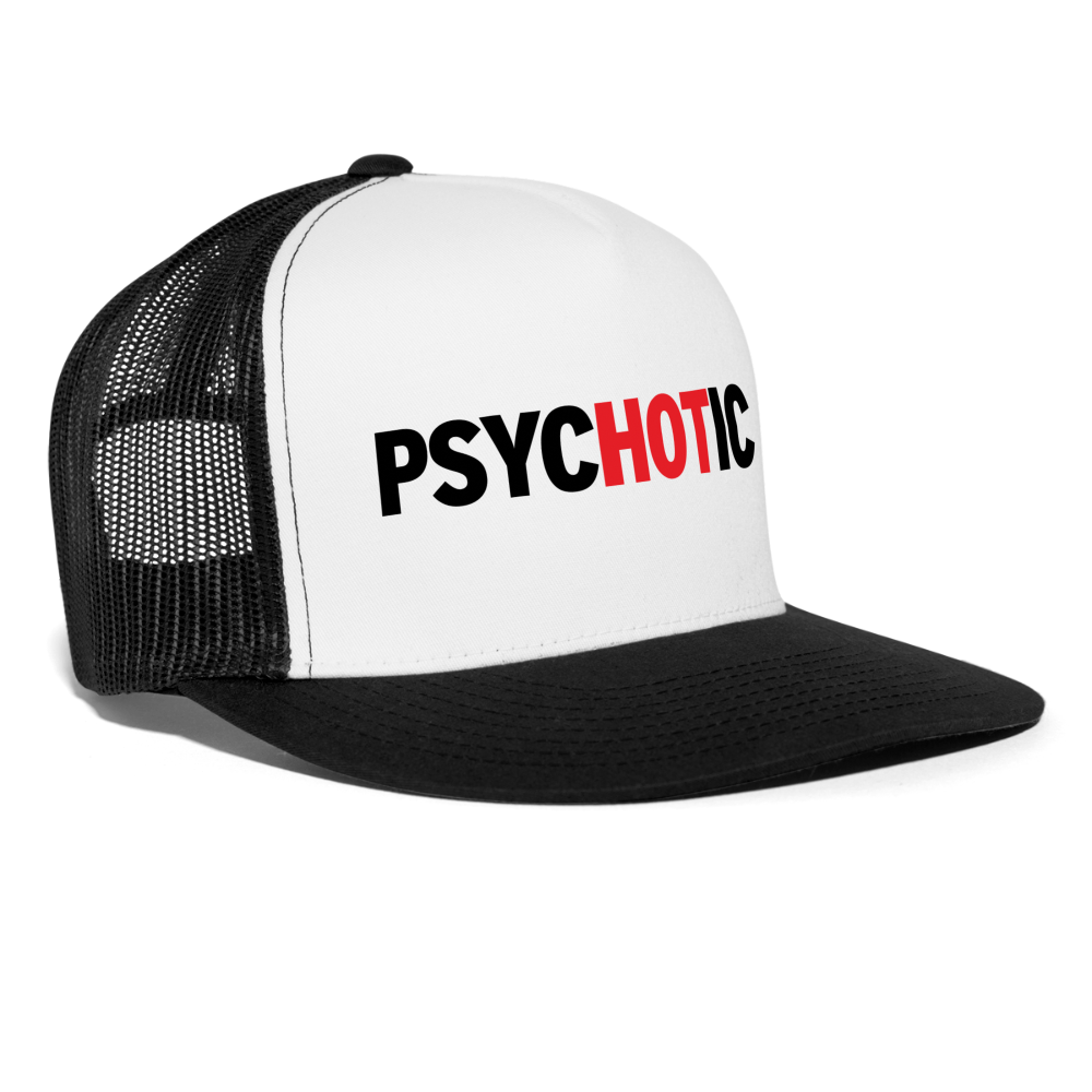 Psychotic Hot Girl Funny Hat Party Snapback Mesh Trucker Hat - white/black
