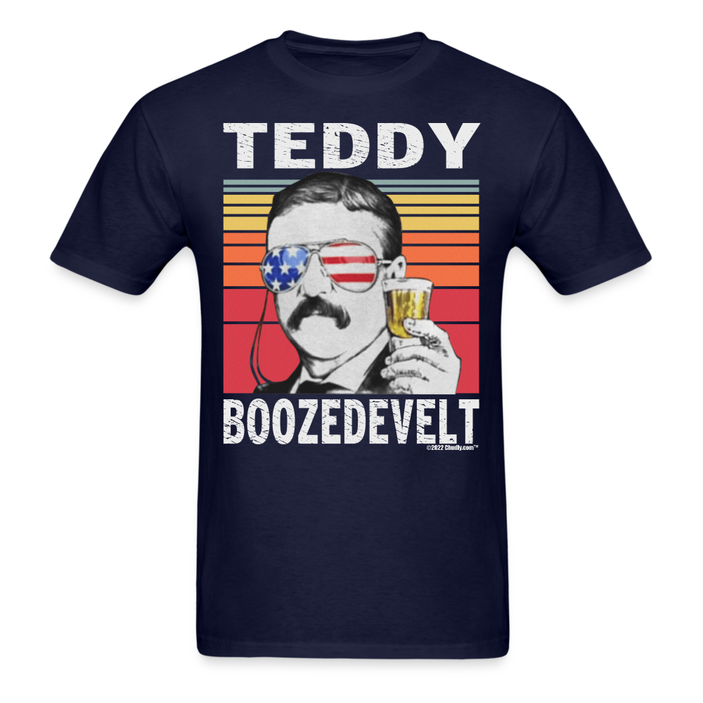 Teddy Boozedevelt Funny Drunk Presidents Roosevelt 4th of July T-Shirt - navy