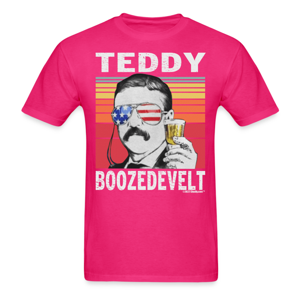 Teddy Boozedevelt Funny Drunk Presidents Roosevelt 4th of July T-Shirt - fuchsia