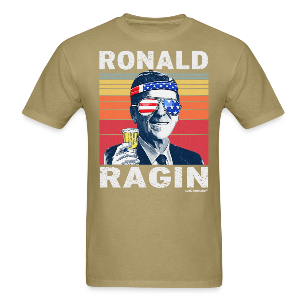 Ronald Ragin Funny Drunk Presidents Reagan 4th of July T-Shirt - khaki