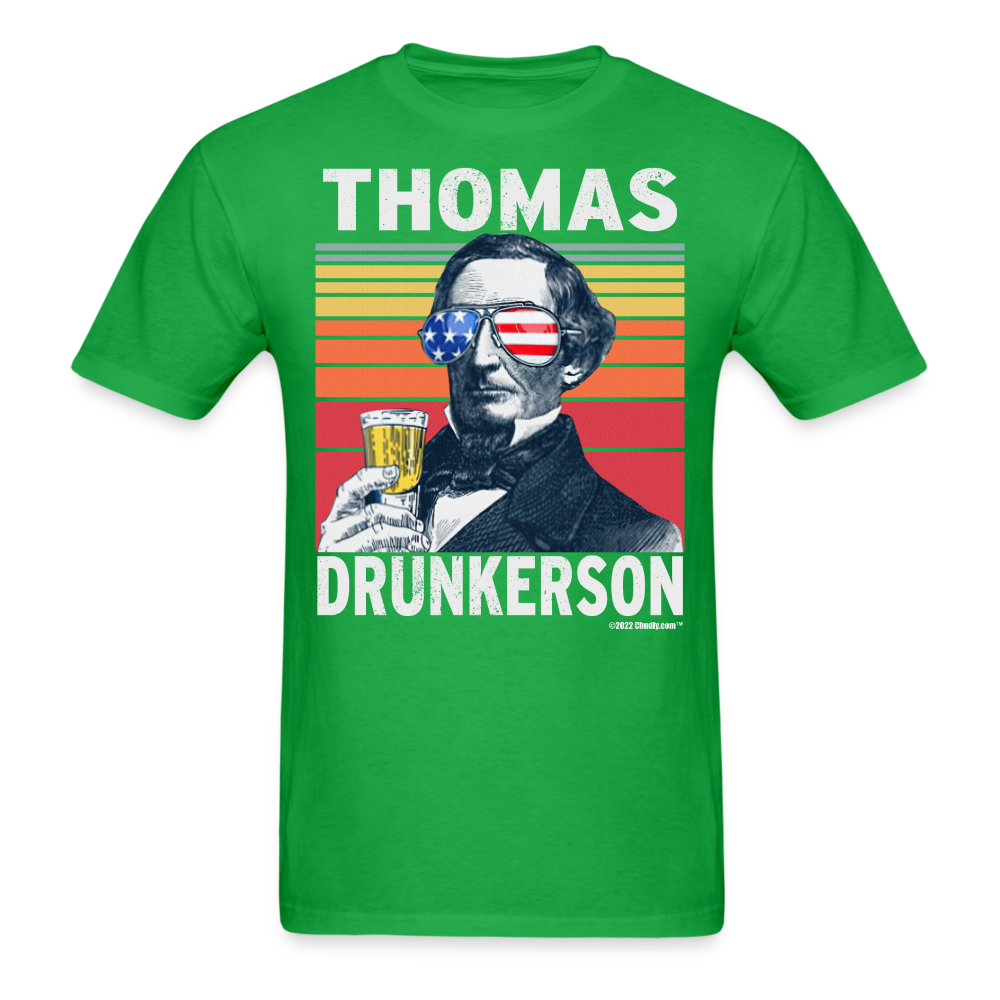 Thomas Drunkerson Funny Drunk Presidents Jefferson 4th of July T-Shirt - bright green