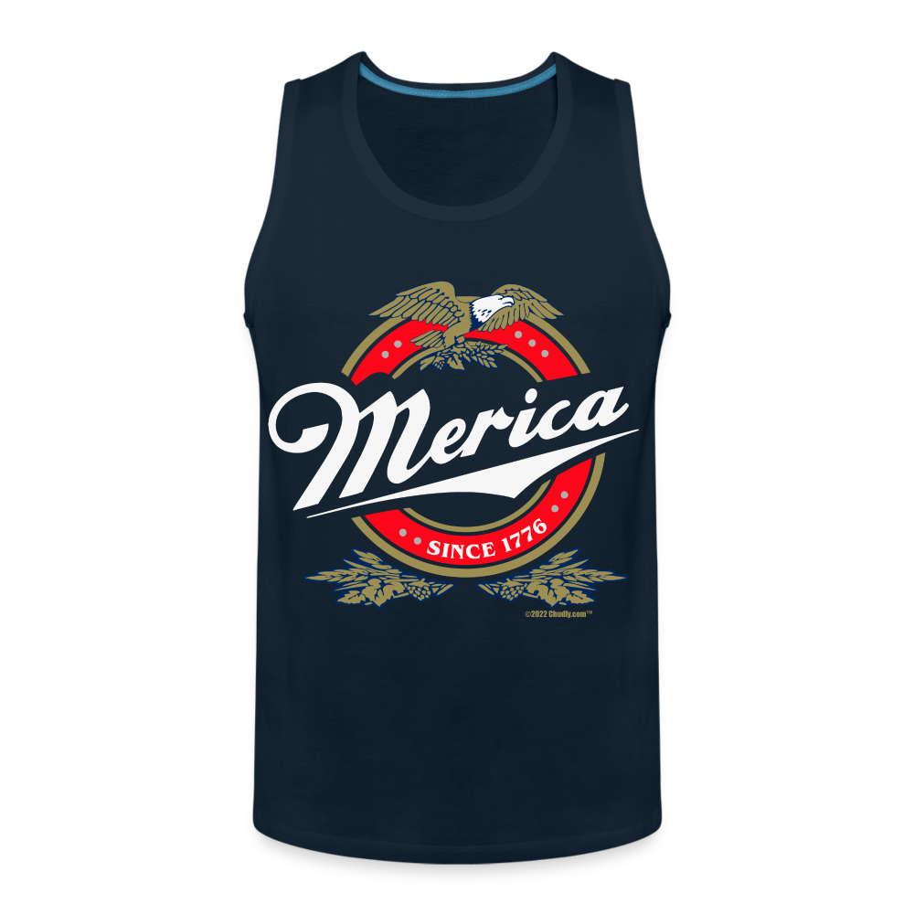 Merica Miller Lite Beer Parody 4th of July Patriotic Men’s Premium Tank - deep navy