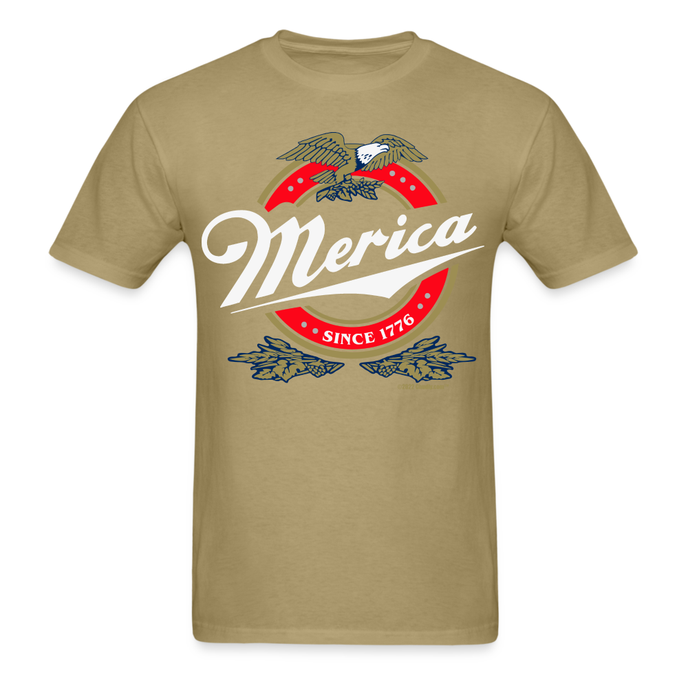 Merica Miller Lite Beer Parody 4th of July Patriotic T-Shirt - khaki
