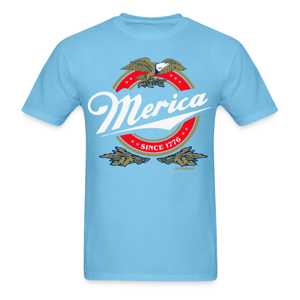 Merica Miller Lite Beer Parody 4th of July Patriotic T-Shirt - aquatic blue