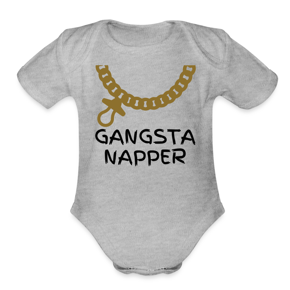 Gangsta Napper Onesie Organic Short Sleeve Baby Bodysuit - heather grey