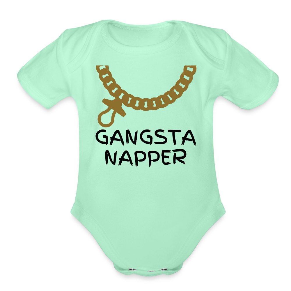 Gangsta Napper Onesie Organic Short Sleeve Baby Bodysuit - light mint