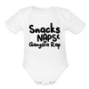 Snacks Naps & Gangsta Rap Onesie Organic Short Sleeve Baby Bodysuit - white