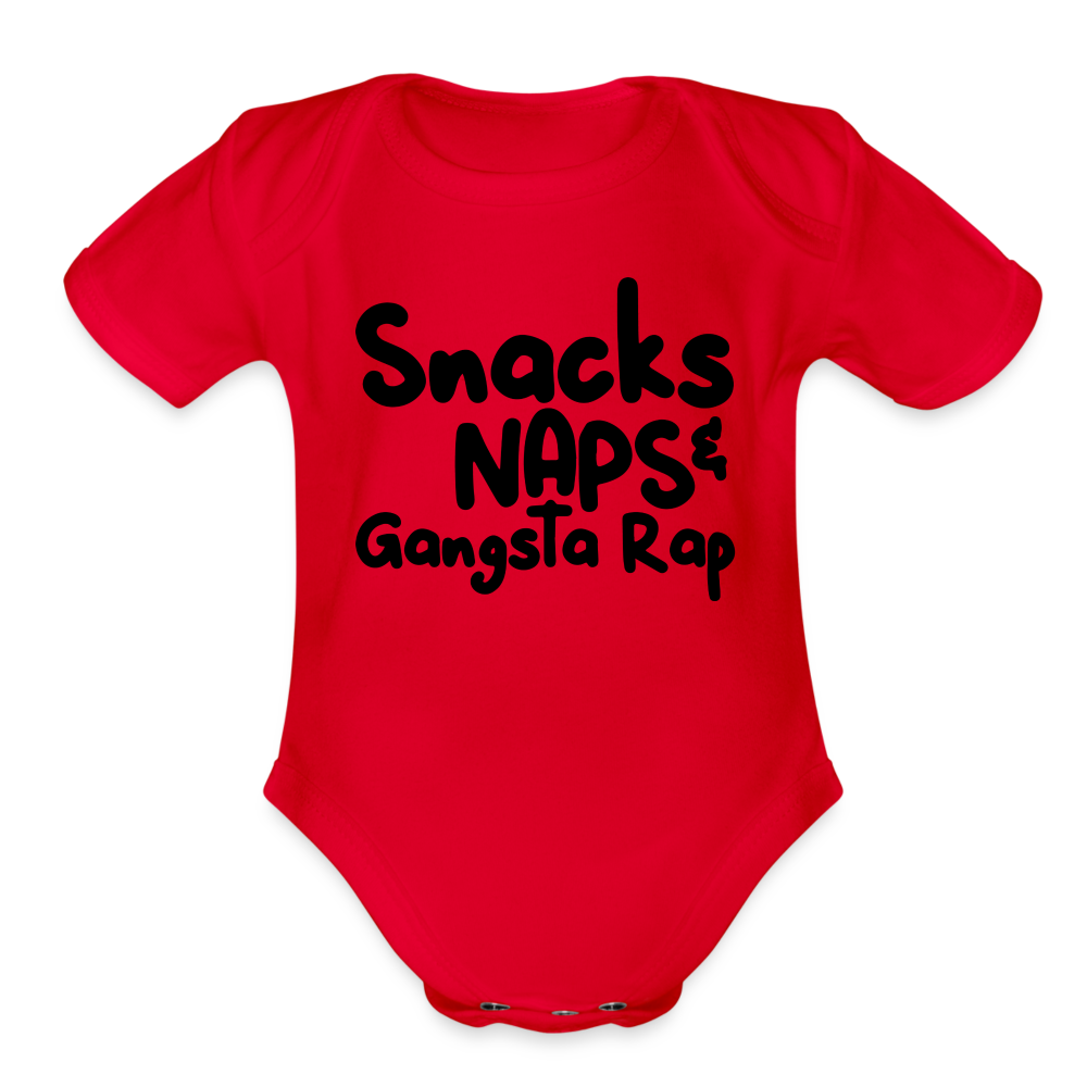 Snacks Naps & Gangsta Rap Onesie Organic Short Sleeve Baby Bodysuit - red