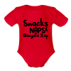 Load image into Gallery viewer, Snacks Naps &amp; Gangsta Rap Onesie Organic Short Sleeve Baby Bodysuit - red