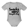 Load image into Gallery viewer, Snacks Naps &amp; Gangsta Rap Onesie Organic Short Sleeve Baby Bodysuit - heather grey