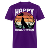 Happy Howl-A-Ween Howling Wolf Halloween Unisex Classic T-Shirt - purple
