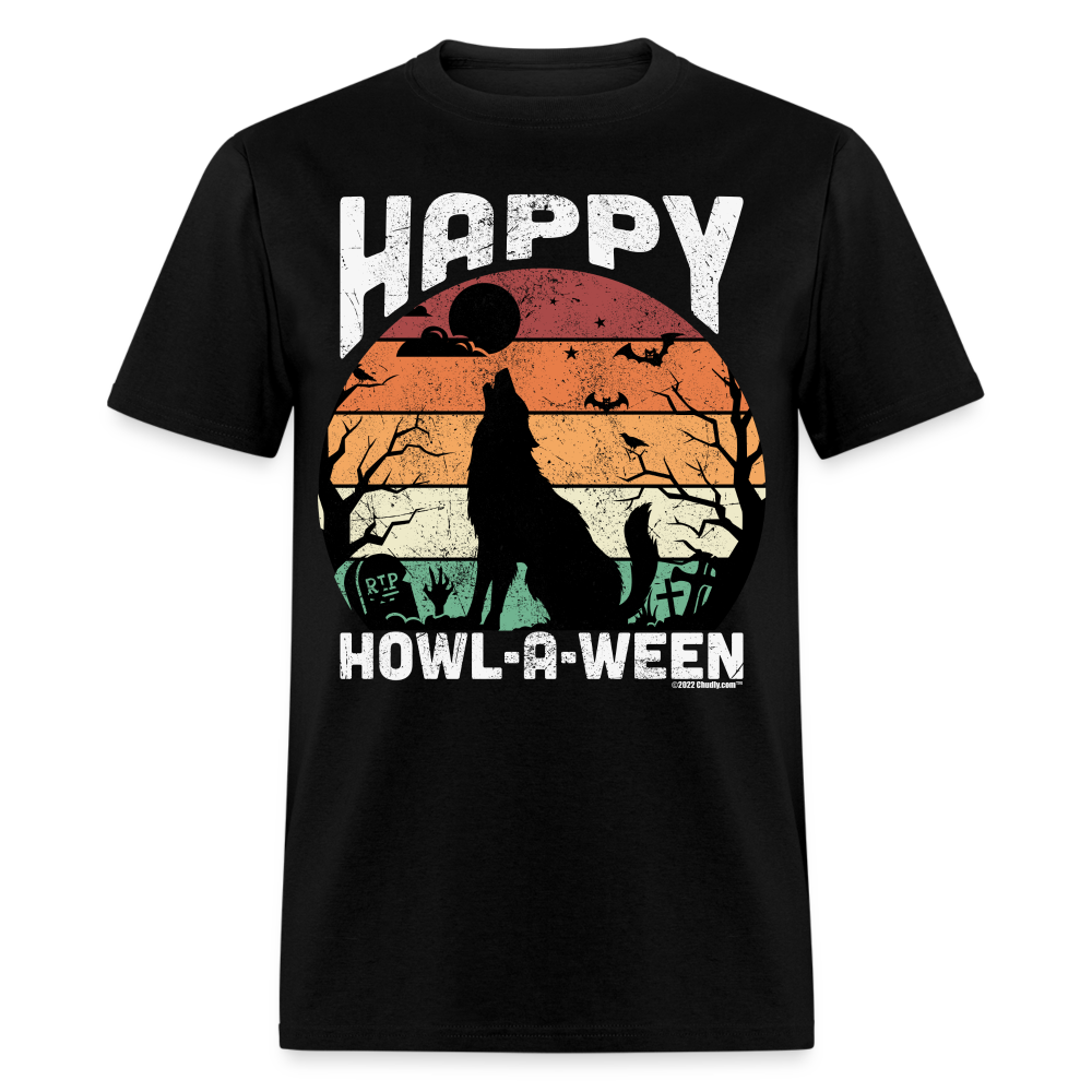 Happy Howl-A-Ween Howling Wolf Halloween Unisex Classic T-Shirt - black