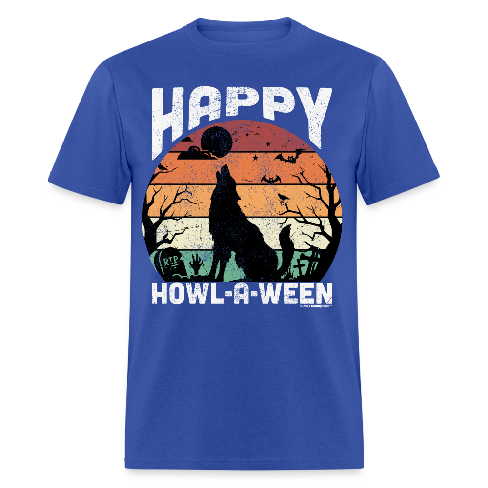 Happy Howl-A-Ween Howling Wolf Halloween Unisex Classic T-Shirt - royal blue