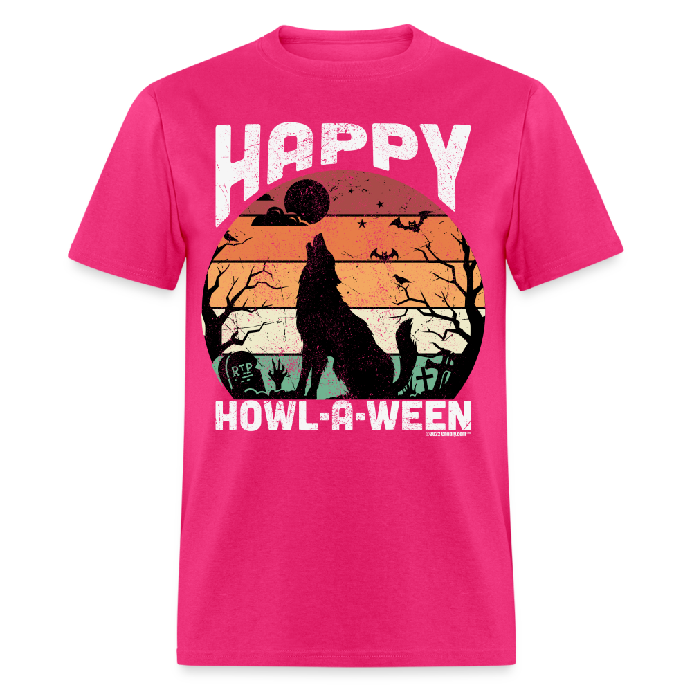 Happy Howl-A-Ween Howling Wolf Halloween Unisex Classic T-Shirt - fuchsia