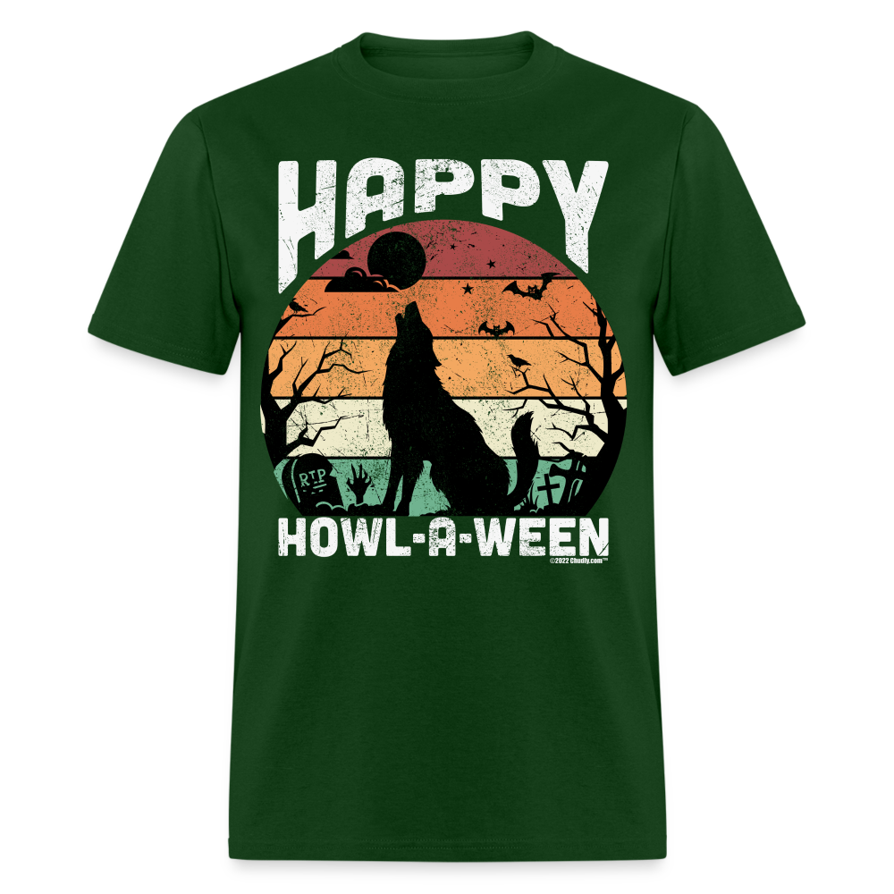 Happy Howl-A-Ween Howling Wolf Halloween Unisex Classic T-Shirt - forest green