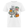 Skeleton Riding Mummy Dinosaur T rex Halloween Funny Pumpkin Unisex Classic T-Shirt - white