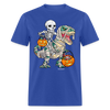 Load image into Gallery viewer, Skeleton Riding Mummy Dinosaur T rex Halloween Funny Pumpkin Unisex Classic T-Shirt - royal blue