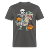Skeleton Riding Mummy Dinosaur T rex Halloween Funny Pumpkin Unisex Classic T-Shirt - charcoal