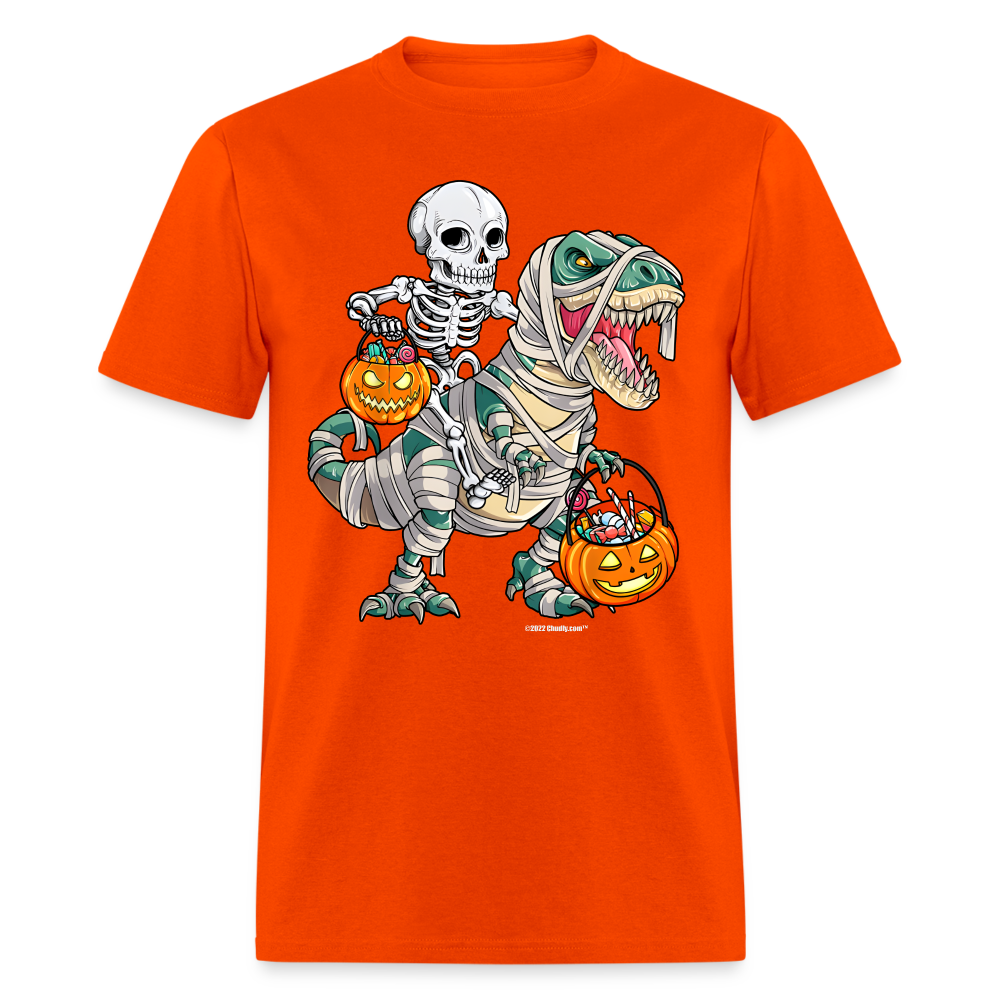 Skeleton Riding Mummy Dinosaur T rex Halloween Funny Pumpkin Unisex Classic T-Shirt - orange