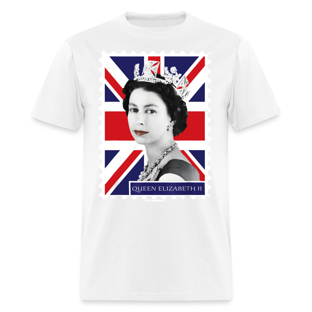 Queen Elizabeth II Union Jack Postage Stamp Unisex Classic T-Shirt - white