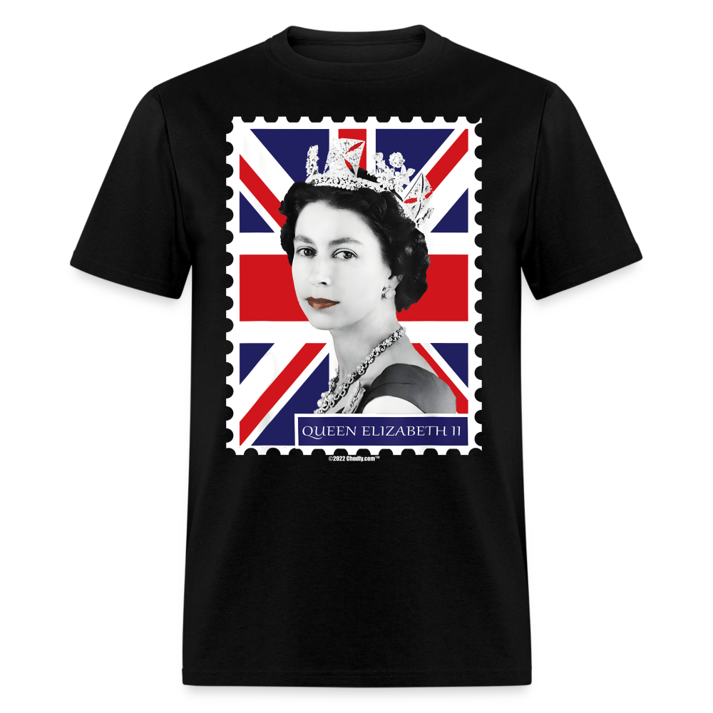 Queen Elizabeth II Union Jack Postage Stamp Unisex Classic T-Shirt - black