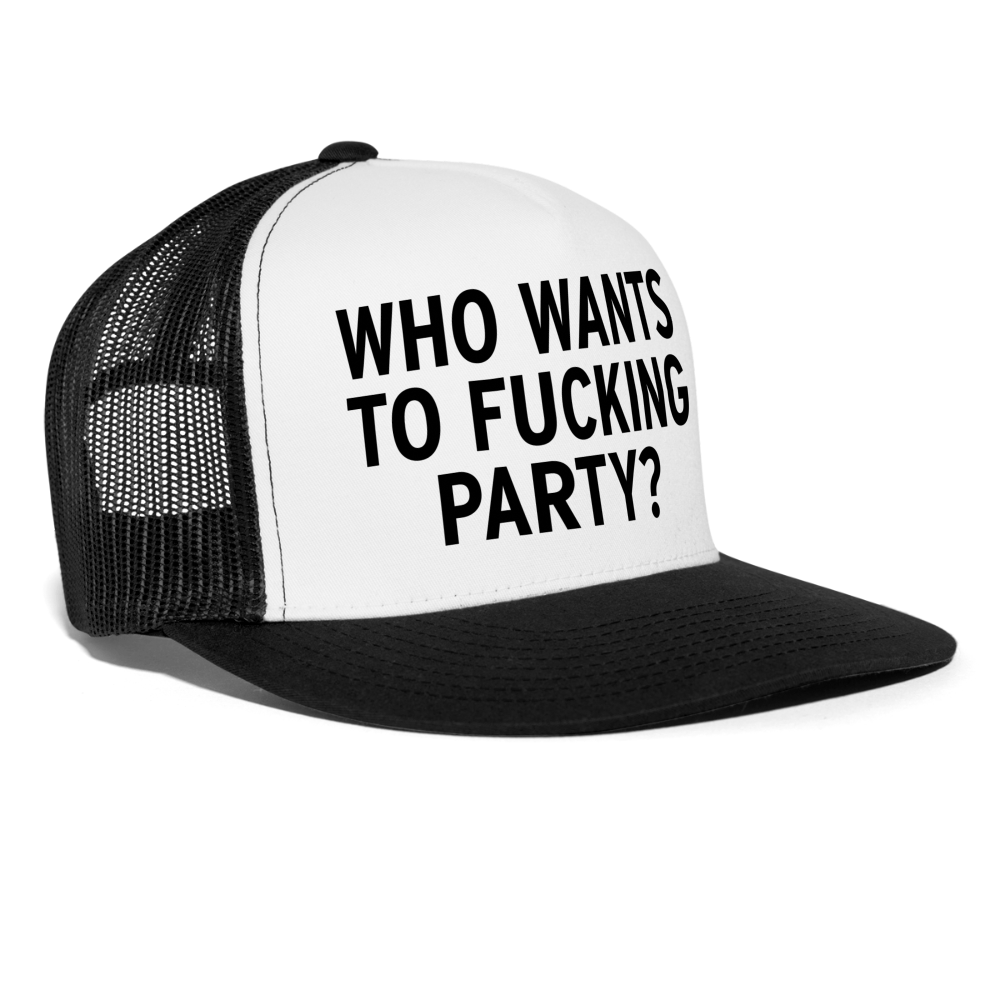 Who Wants To Fucking Party Snapback Mesh Trucker Hat - white/black