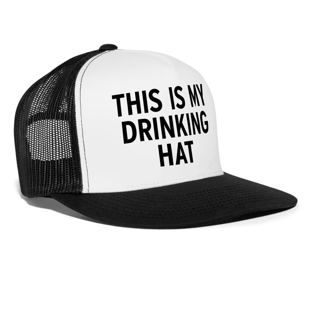 This Is My Drinking Hat Funny Party Snapback Mesh Trucker Hat - white/black