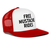 Free Mustache Rides Funny Party Snapback Mesh Trucker Hat - white/red