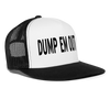 Dump Em Out Funny Party Snapback Mesh Trucker Hat - white/black